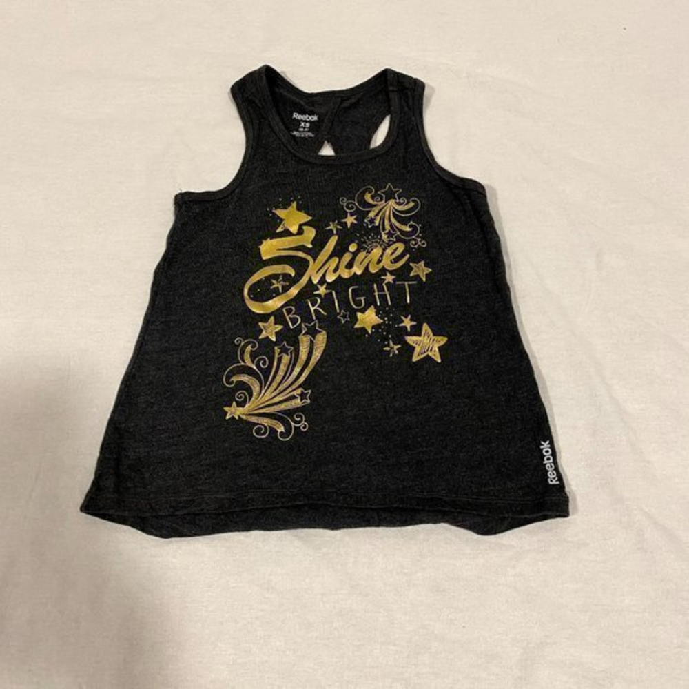 Reebok Gray Gold Graphic Tank Top Girls Size XS 6-8